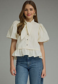 SHORT PUFF SLEEVE RUFFLE TOP