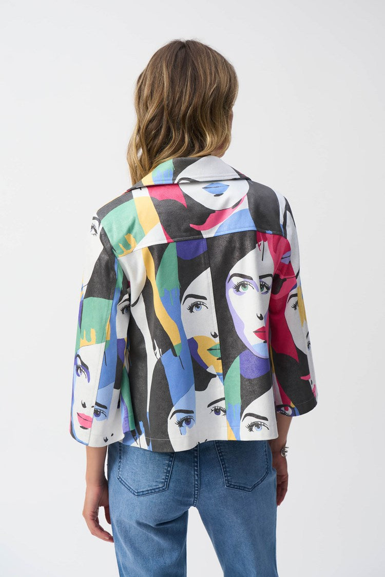 JOSEPH RIBKOFF FAUX SUEDE FACE PRINT JACKET