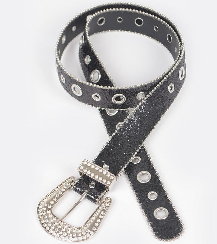 RHINESTONE BUCKLE GLITTER BELT