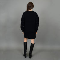 RD LONG SLEEVE CREWNECK DRESS WITH RHINESTONE