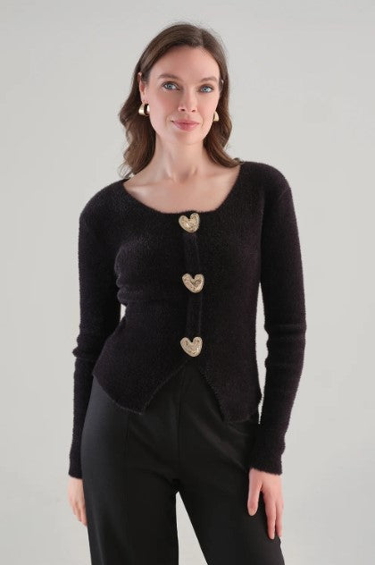 TRI CARDI SOFT KNIT HRT BTTN