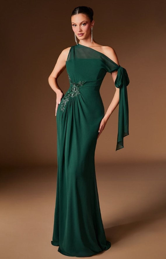 CD GOWN FITTED ONE SHOULDER FLORAL BEADED