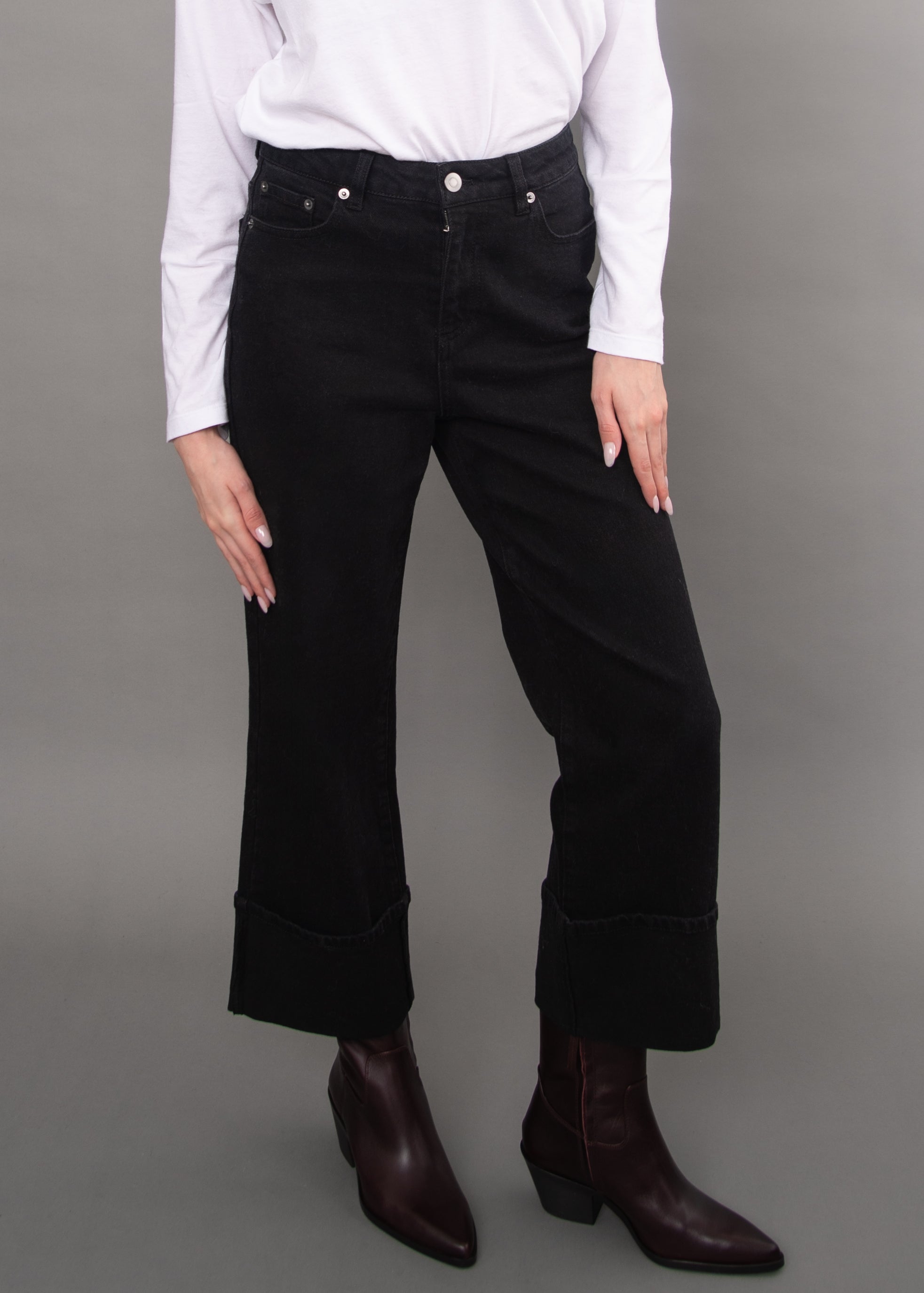 RD STRETCH DENIM CUFFED WIDE LEG PANTS
