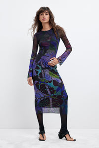 DESIGUAL LONG SLEEVE TULLE OVERLAY DRESS