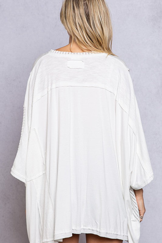 3/4 SLEEVE FRAYED EDGE TOP