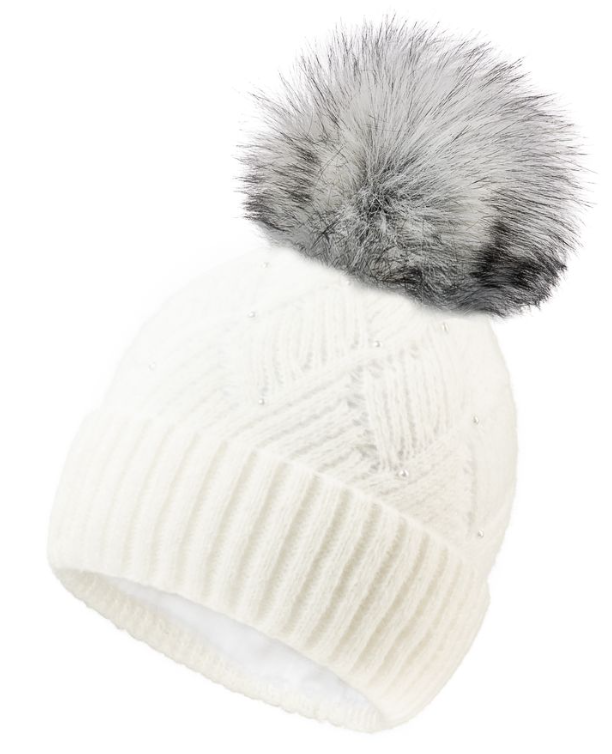 WOOLK TOQUE WITH FAUX FUR POM POM