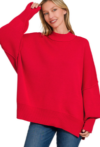 SWEATER WITH LOW MOCK NECK AND SIDE SLIT