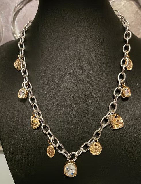 TWO TONE NECKLACE WITH CHARMS