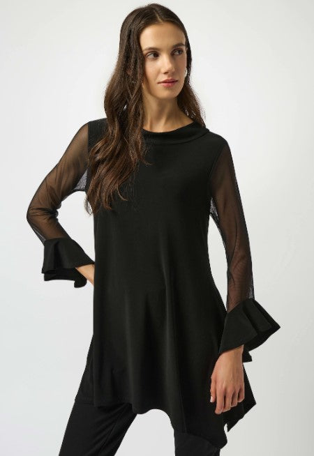 JOSEPH RIBKOFF TUNIC KNIT MESH HANDKERCHIEF HEM BLOUSE
