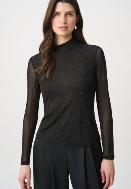 RIBKOFF TOP RHINESTONE MESH L/S