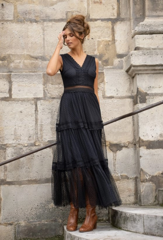 LONG PLUMETIS TULLE DRESS