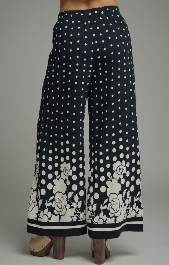 WIDE LEG POLKA DOT DRAWSTRING PANT