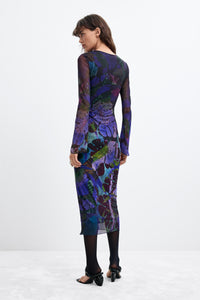 DESIGUAL LONG SLEEVE TULLE OVERLAY DRESS