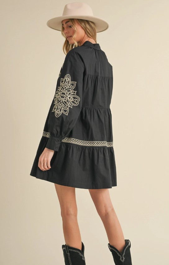 EMBROIDERED BUTTON DOWN DRESS