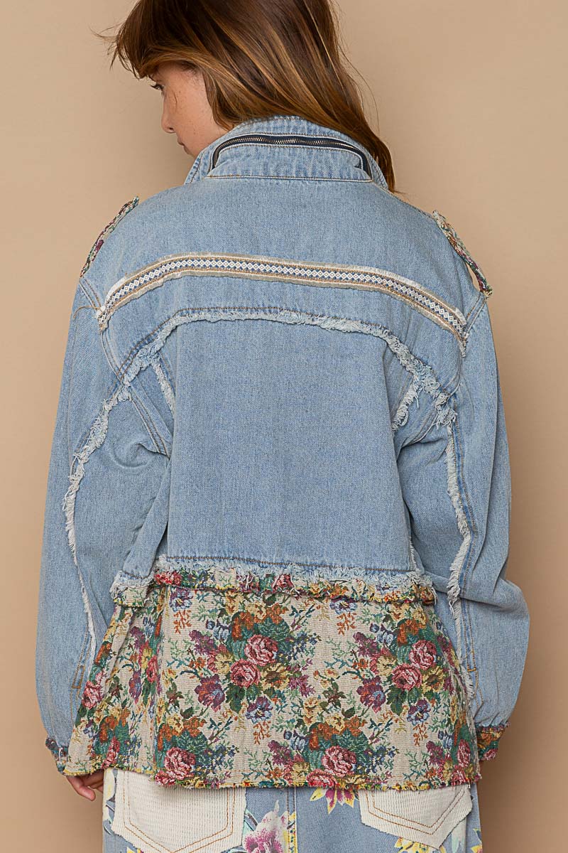 DENIM JACKET WITH FLORAL POCKETS