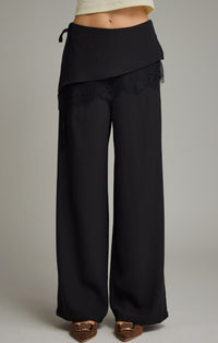 WIDE LEG LACE TRIM WAIST OVERLAY PANTS