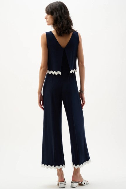 RIBKO JUMPSUIT SILKY KNIT CULOTTE CONTRAST TRIM