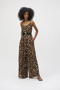 JOSEPH RIBKOFF CHIFFON ANIMAL PRINT WIDE LEG JUMPSUIT