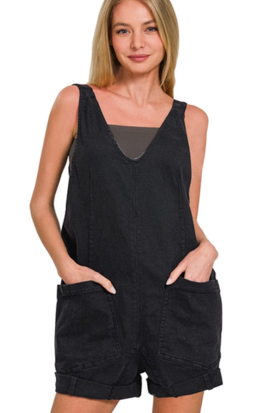 WASHED ROMPER WITH ADJUSTABLE STRAPS & POCKETS