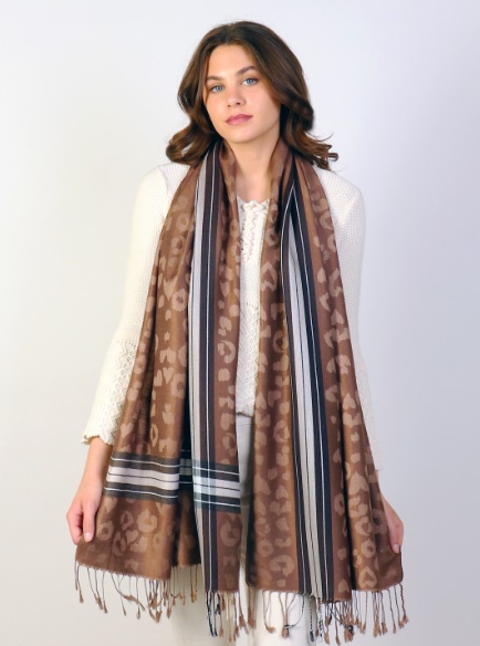 LEOPARD AND STRIPE PRINT PASHMINA SCARF