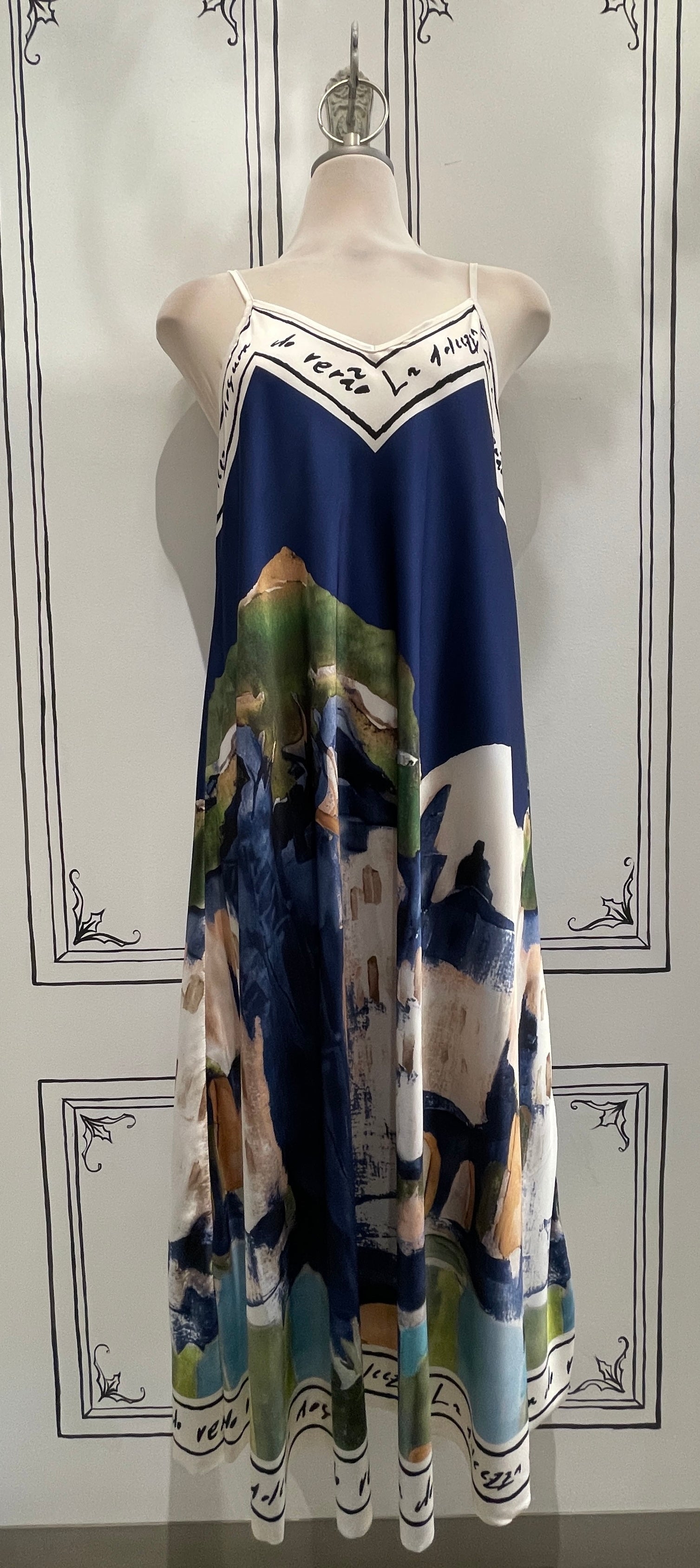 V NECK ABITO WATERCOLOUR DRESS