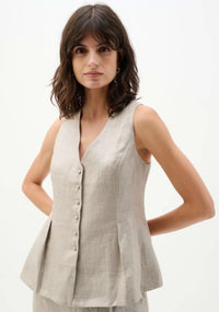 JOSEPH RIBKOFF FOILED LINEN PEPLUM VEST