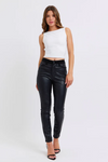 JUDY BLUE HIGH WAISTED FAUX LEATHER AND DENIM PANTS