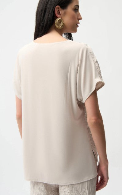 JOSEPH RIBKOFF PLEATED TUNIC V NECK TOP