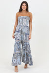 SMOCKED WIDE LEG W/ LACE JUMPSUIT