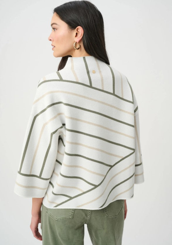 RIBKOFF SWEATER ABSTRACT STRIPE MOCK NECK