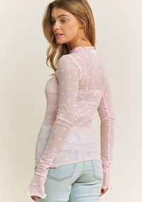 HEART MESH LONE SLEEVE TOP