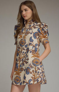 SHORT PUFF SLEEVE FLORAL PRINT DRESS