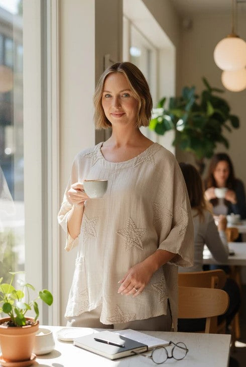 CATHERINE LILYWHITE EMBROIDERED STAR TOP