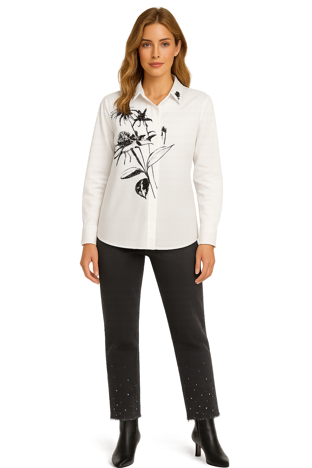 BUTTON UP LONG SLEEVE TOP WITH COLLAR