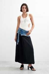 DESIGUAL DENIM WAISTBAND WITH BELT PLEATED SKIRT