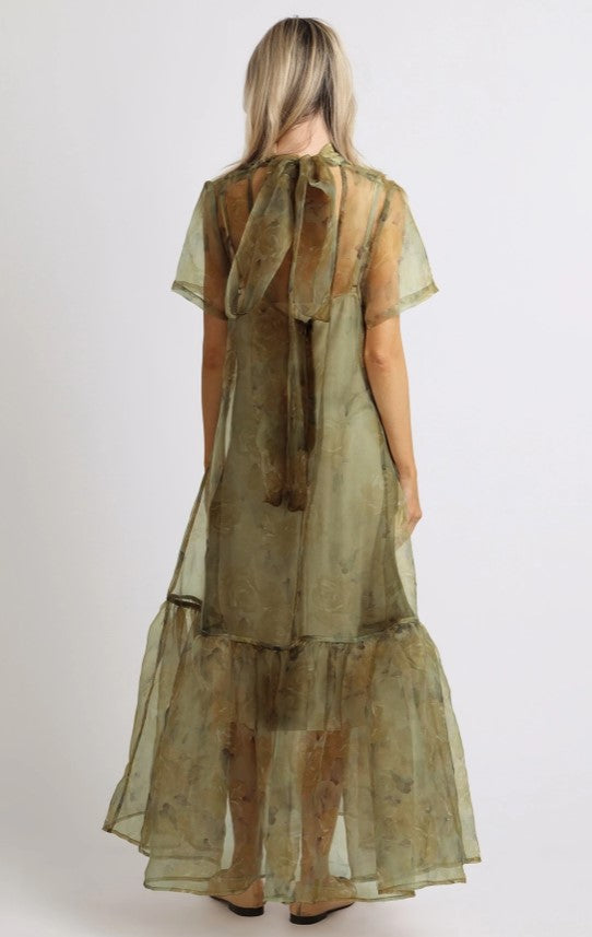 MAXI FLORAL SHEER OVERLAY WITH CAMISOLE DRESS