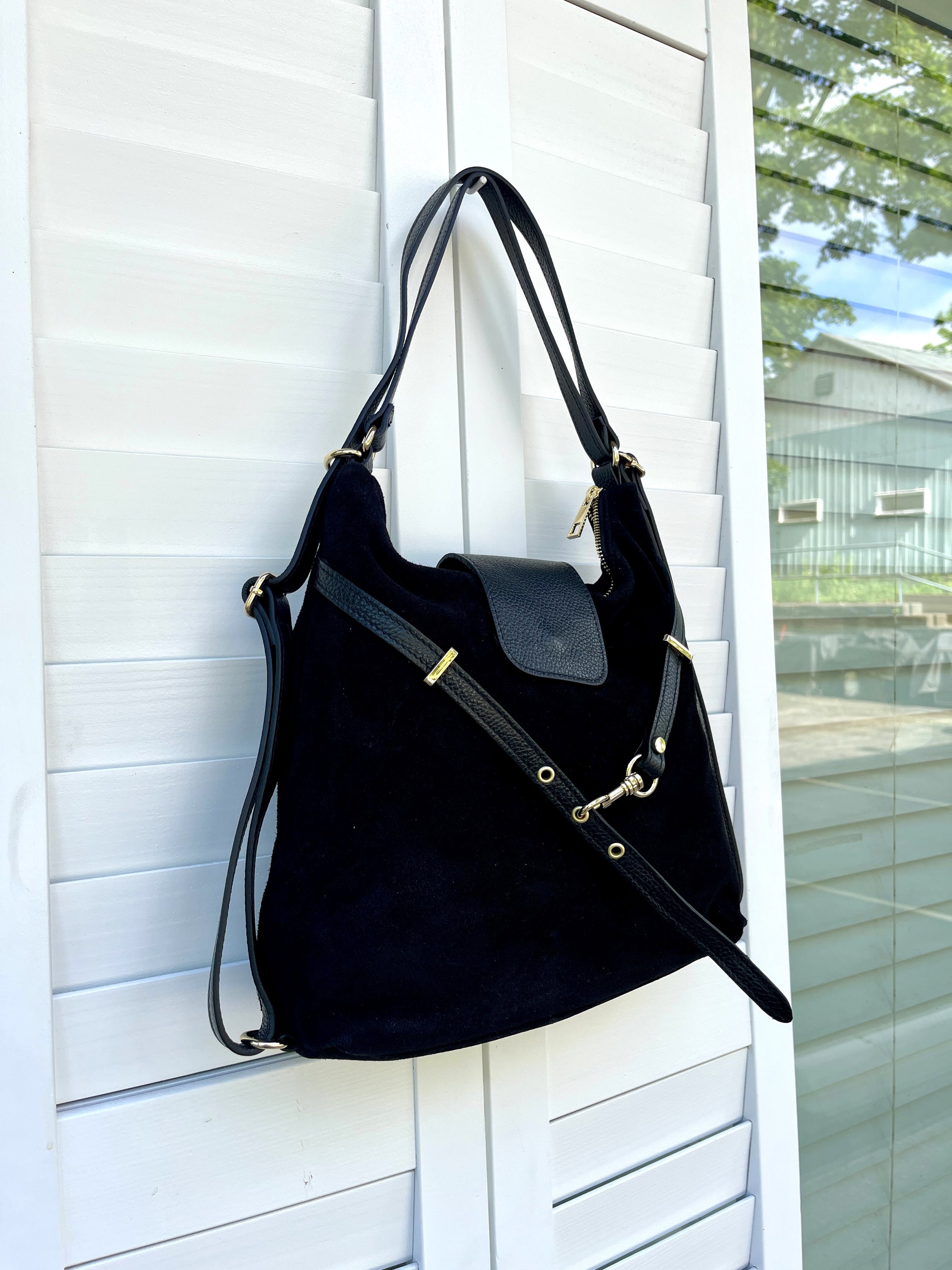 ITALIAN SUEDE SLOUCH W/ STRAP BAG