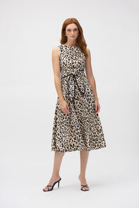 JOSEPH RIBKOFF POPLIN ANIMAL PRINT FLARE DRESS