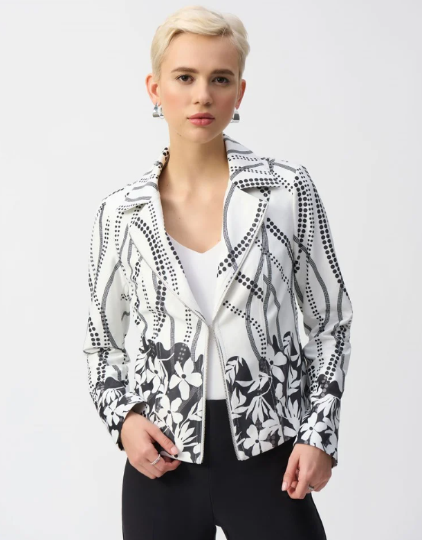 JOSEPH RIBKOFF JACKET FAUX SUEDE FLORAL PRINT