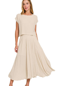 2PC SET TOP & SKIRT WOVEN CRINKLE GAUZE