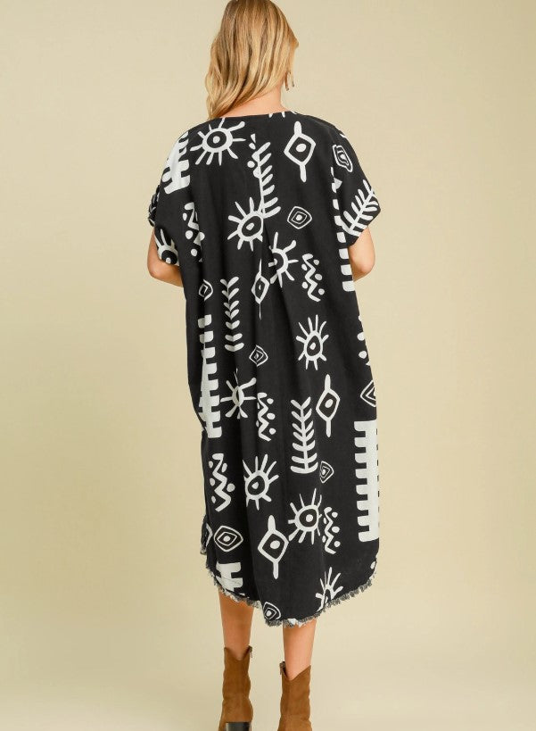 MIDI AZTEC PRINTED DRESS