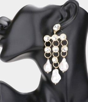 WONA EARR ROUND STONE PEARL LINK DANGLE