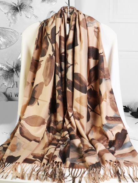 LEAF PRINT CASHMERE FEEL SCARF