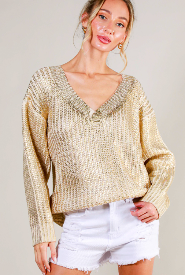 KNIT SWEATER TOP V NECKLINE