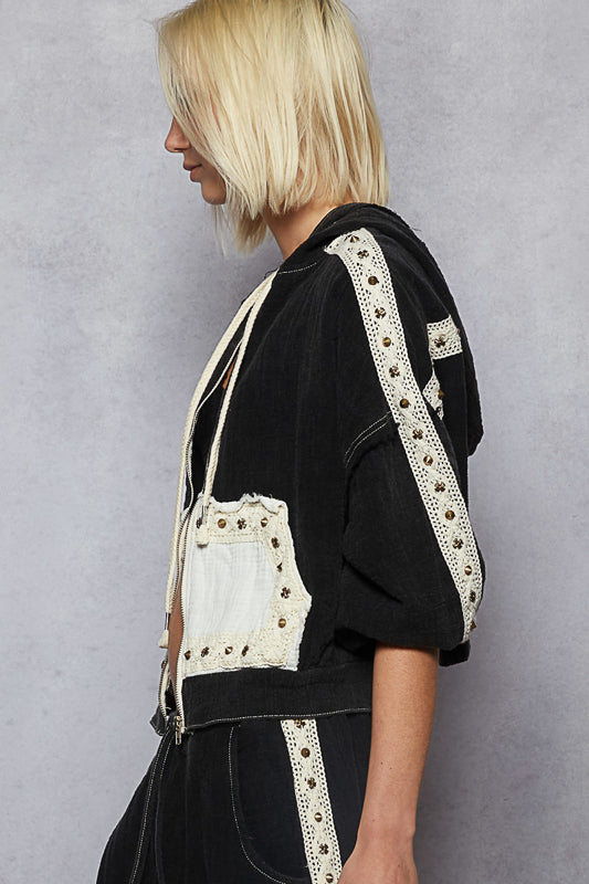 POL ZIP UP GAUZE/STUDS