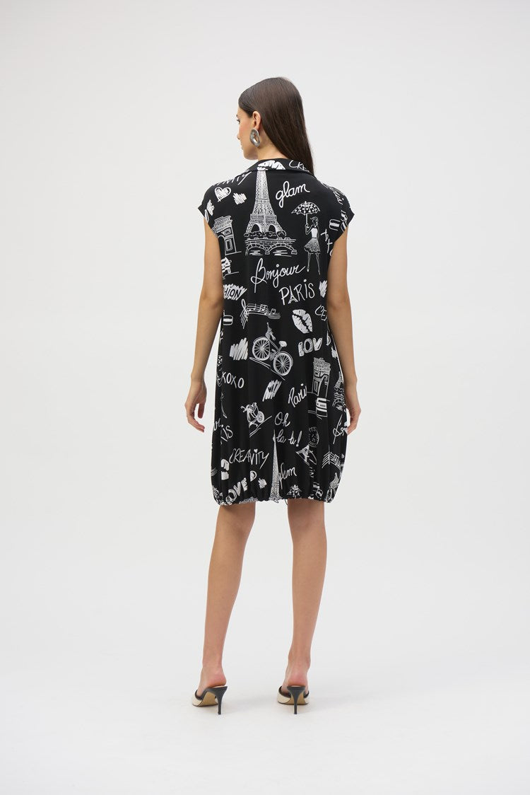 JOSEPH RIBKOFF SILKY WORD PRINT COCOON DRESS