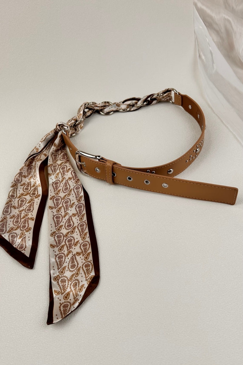 FAUX LEATHER BELT STUD W SCARF TIE