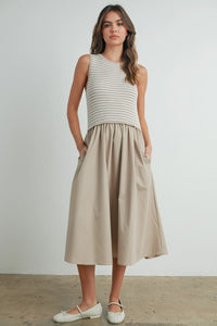 STRIPED SLEEVELESS MAXI DRESS