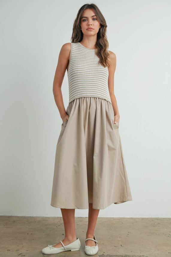 STRIPED SLEEVELESS MAXI DRESS