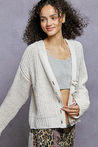 POL CARDIGAN FLWER BTNS